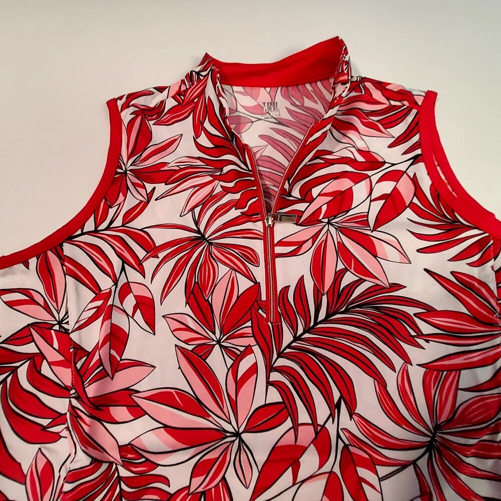 Sleeveless Red & White Summer Leaves Golf Top By Tail With UPF 50 Protection  S - Picture 7 of 10